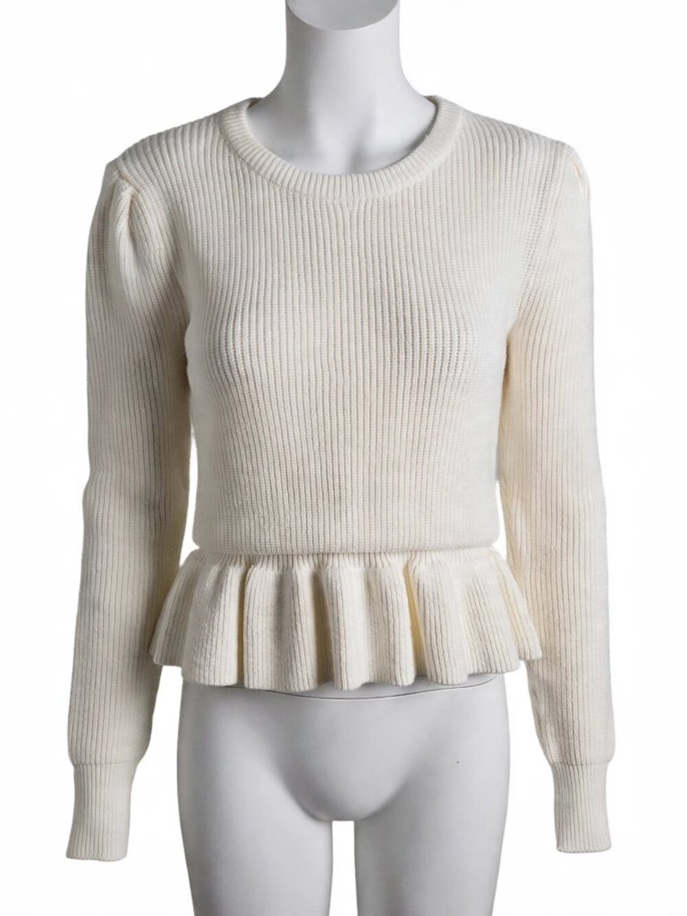 LILOU Ivory Heavy Ribbed Knit Peplum Sweater NWT